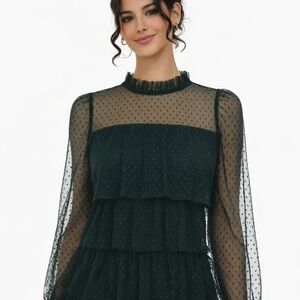 Forever 21 Black Sheer Swiss Dot Tiered Blouse NWT Size Medium